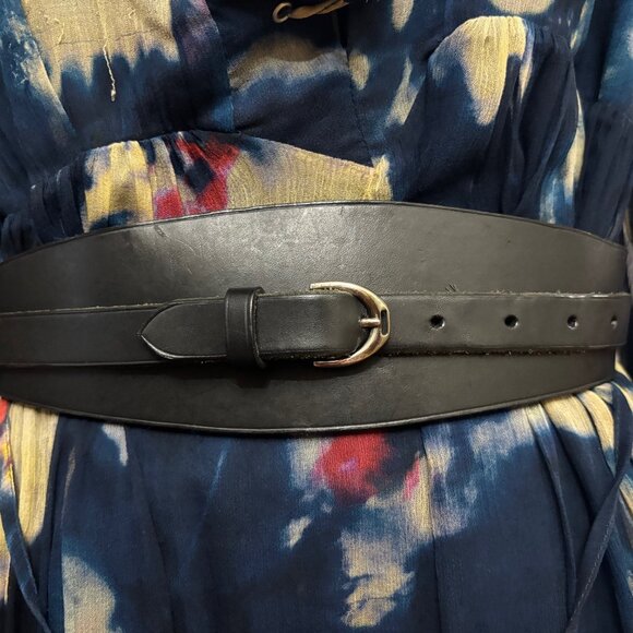 New Ralph Lauren Collection Black Leather Wide Art Deco Corset Belt SS Buckles S - Picture 5 of 5